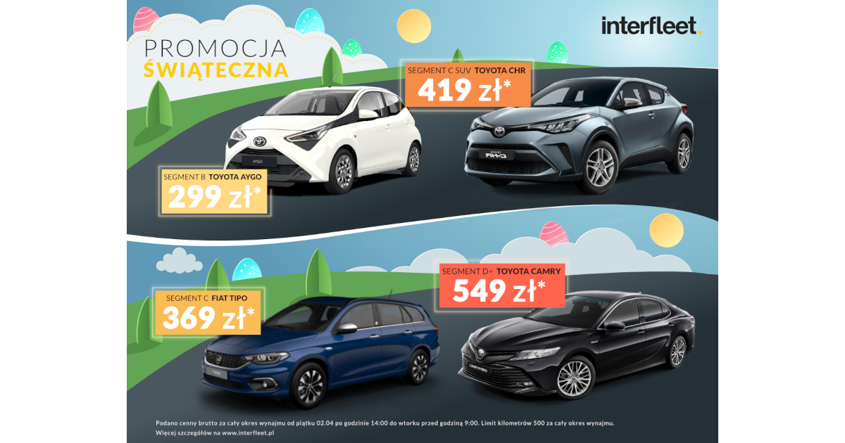 Grafika promocyjna z autami i cenami